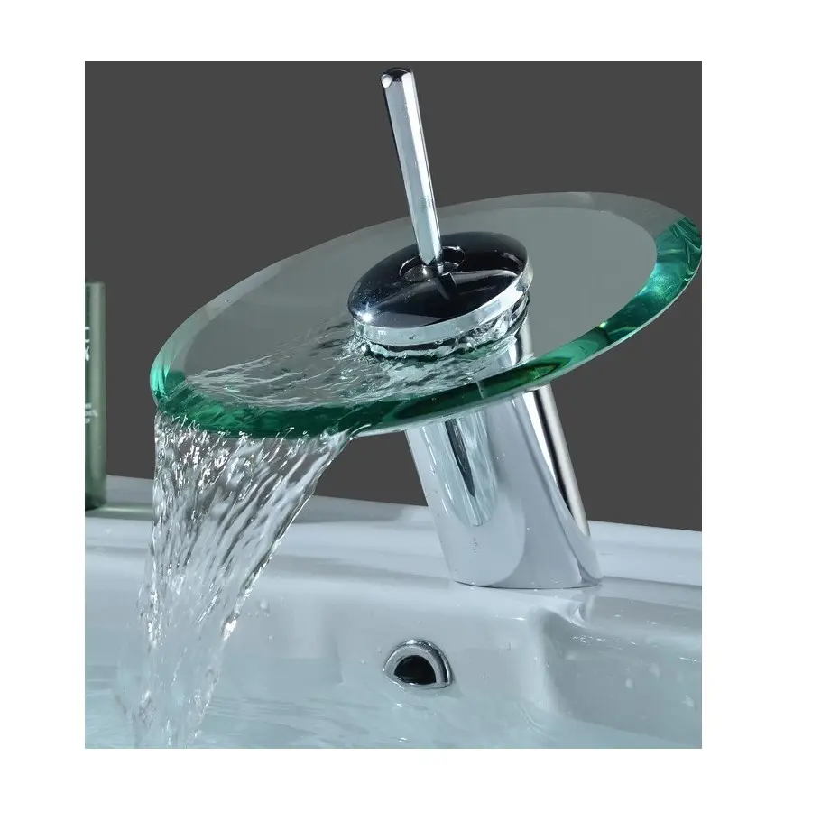 Torneira de lavatório de latão torneira de vidro cachoeira torneira de lavatório LED misturadora quente e fria