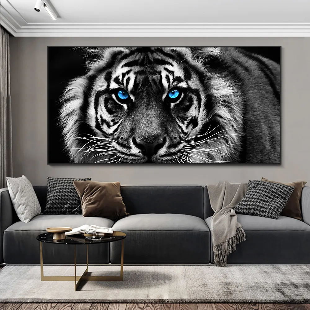 Home Decor Arte Moderna Preto e Branco Tigre Pintura Cartazes Cuadros lona personalizada impressão pop wall art animal cabeça fotos