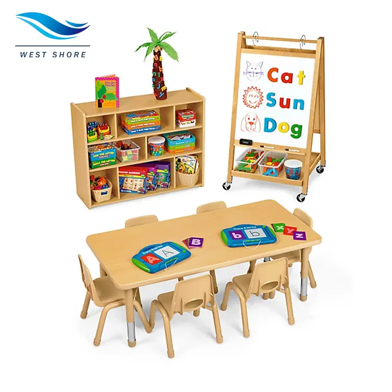 Muebles de guardería Montessori para niños, mesa de estudio de madera, conjunto de silla para guardería, muebles de Reggio preescolar