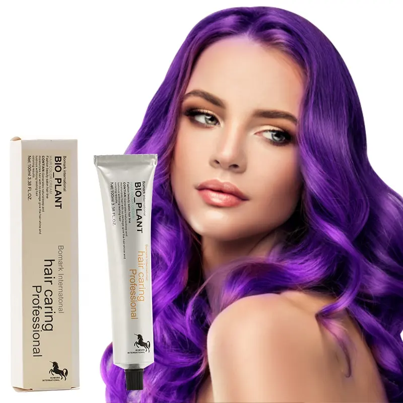 Productos de salón Private Label Organic Salon Professional BIO PLANT Purple Hair Color Cream Low Amoníaco Tinte permanente para el cabello