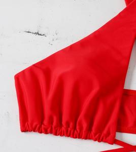 Roupa de natação vermelha com gola alta, laços longos sexi lady <span class=keywords><strong>micro</strong></span> biquíni brasileiro