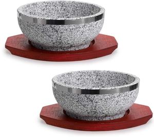 Tùy Chỉnh 2 Pcs Dolsot Bibimbap Bát 32 Oz Granite Đá Bát Với Cơ Sở Gỗ Dolsot Nồi Cho Hàn Quốc Súp Gạo Và Hầm - Product Image 1