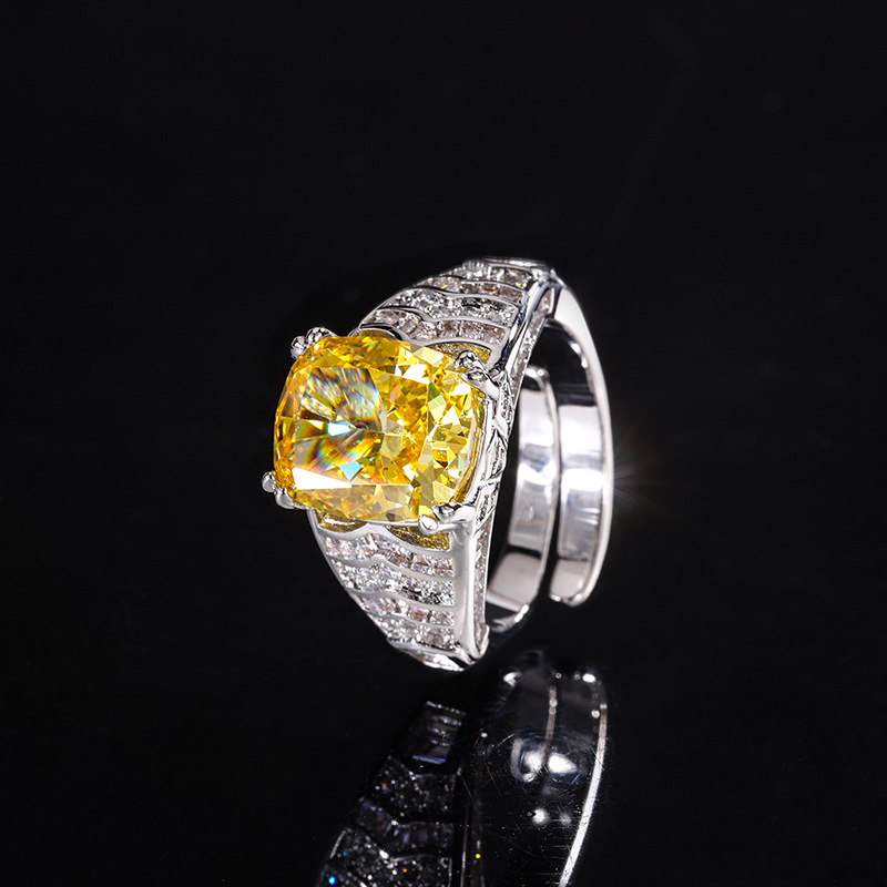 Bague diamant jaune taille Ice Flower ajustable