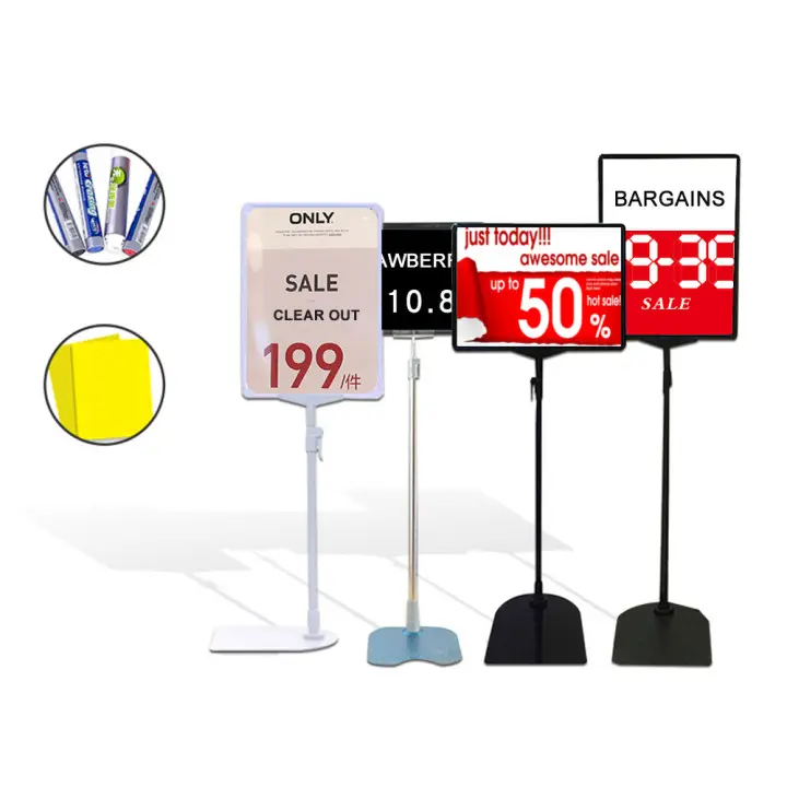 Hot sale A3 A4 A5 supermarket price display rack metal base custom pop frame sign stand