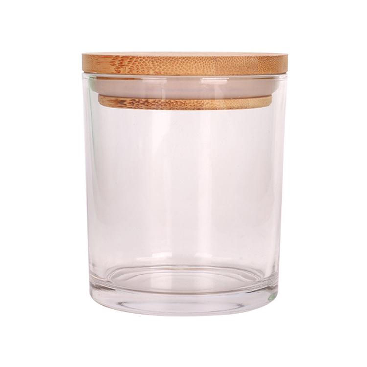 Transparent avec couvercle en bambou