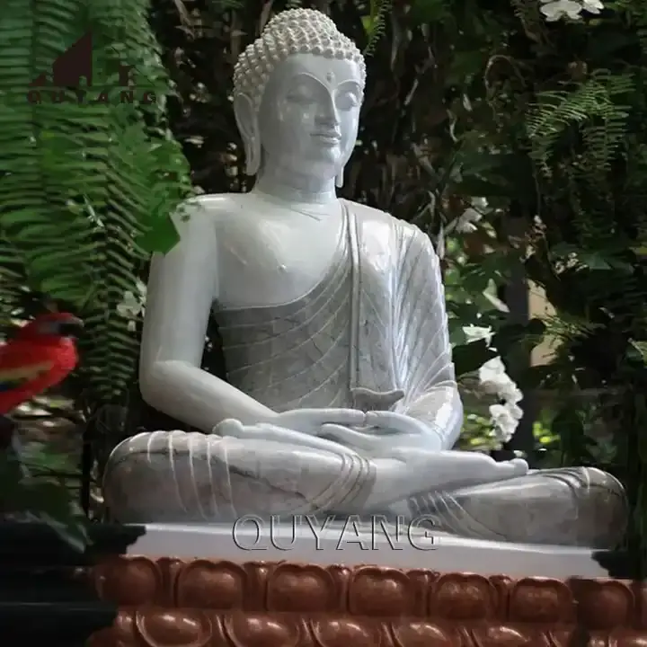 QUYANG décoration de jardin en plein air grandeur nature bouddhiste sculptures en pierre Sculptures emplacement marbre bouddha Statues à vendre