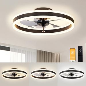 OEM 20 Inch 50cm Dimmable <strong>Low</strong> Profile LED Flush Mount <strong>Ceiling</strong> <strong>Fan</strong> with Light &amp; Remote Control for Bedroom Living Room - Product Image 2