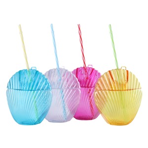 Glitter <strong>pink</strong> Color Large Plastic Shell Shape Tumbler <strong>Cup</strong> with Straw - Product Image 1