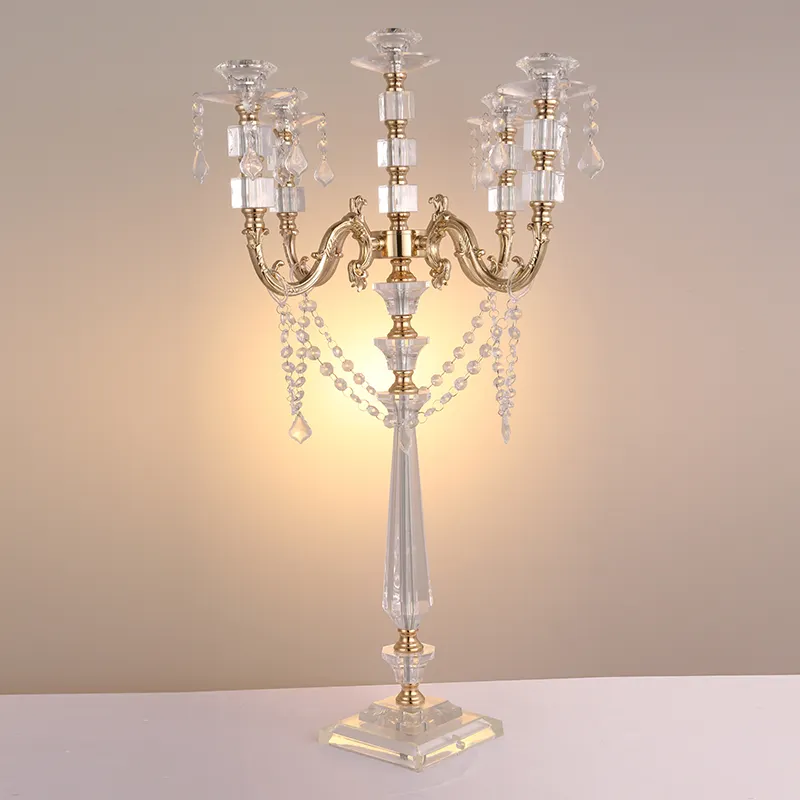 Suporte de velas para festa, suprimentos para decoração de festa, 77 cm, suporte de braço acrílico, bastão para mesas de casamento, 5 candelabros