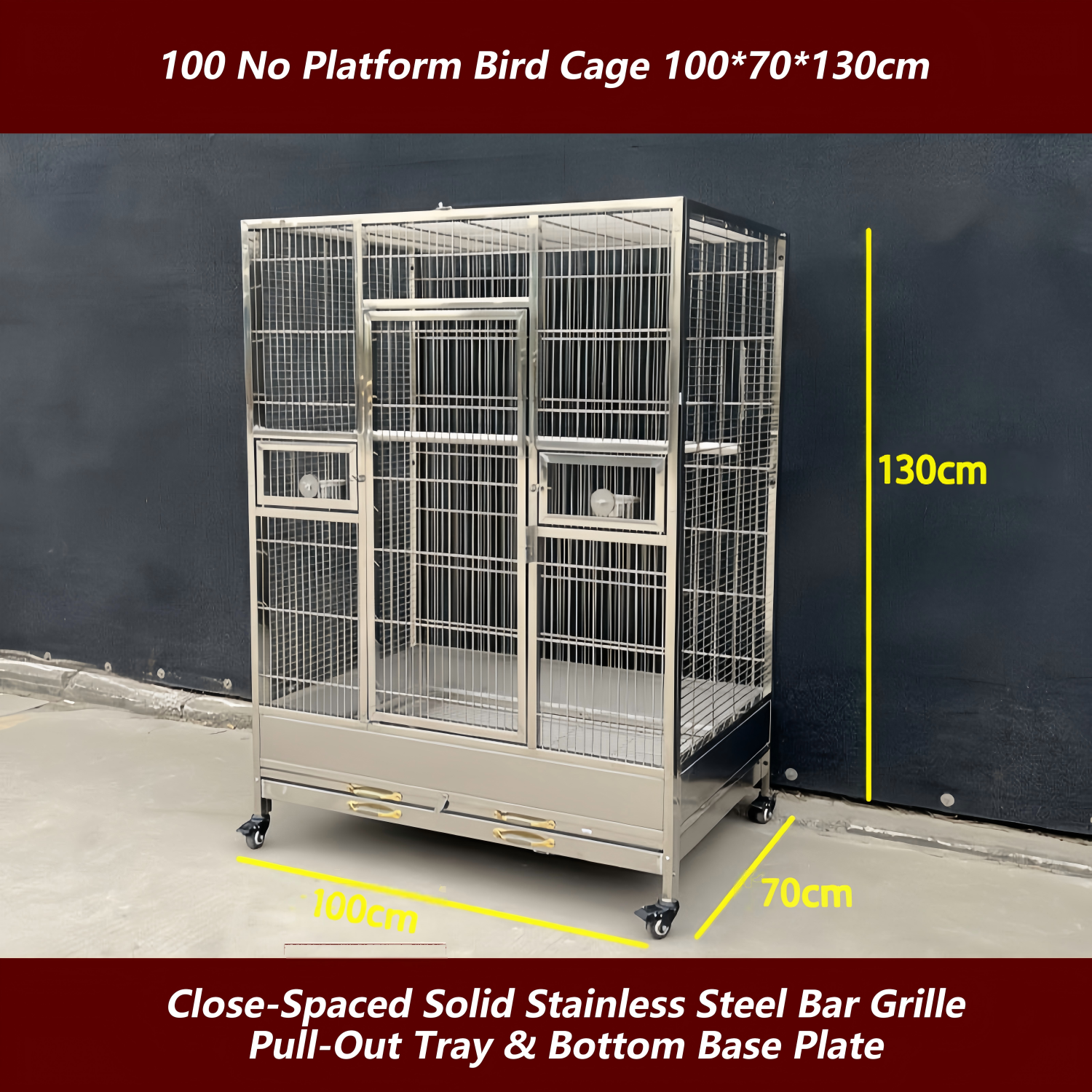 Cage à oiseaux Silver 100 sans plateforme 100*70*130cm