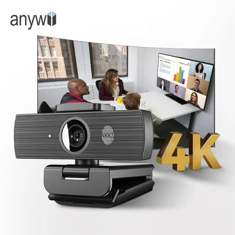 Webcam Anywii 90 graus FOV 30fps PC Microfone embutido para transmissão ao vivo 4K câmera web EPTZ grande angular UHD Webcam