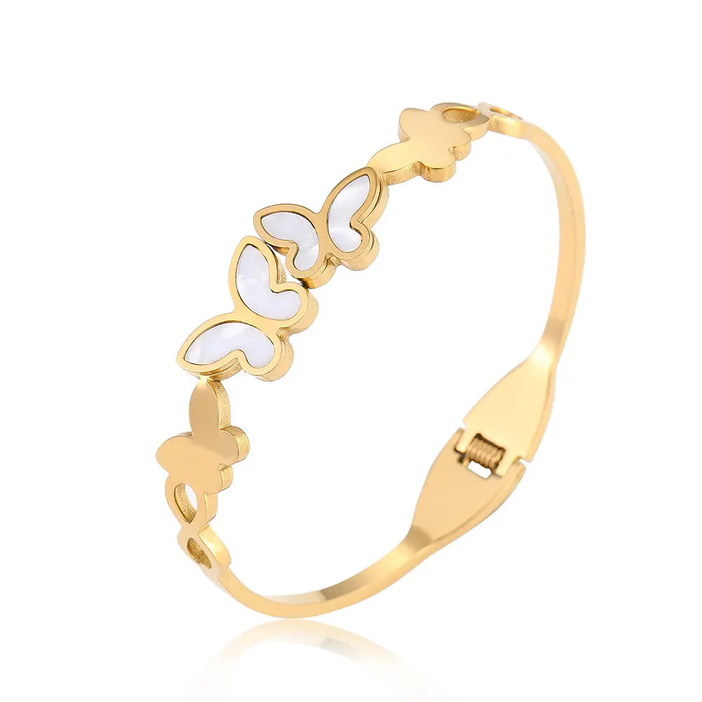 Bijoux fantaisie bracelets bracelets en acier inoxydable coquille de mer papillon plaqué or 18 carats dames évider bracelet pour fiançailles