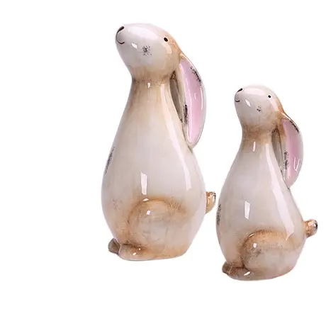 Conejo de pascua Vintage pintado a mano, figura de cerámica, Decoración de mesa, personalizado, 3 uds.