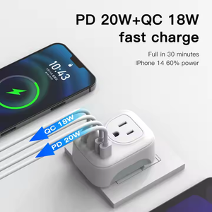 PD 20W Multifunktions-Reise adapter EU-US-Reisest ecker adapter mit 2 Steckdosen 4 USB-Anschlüsse (2 Typ C) Schnell lade adapter - Product Image 2