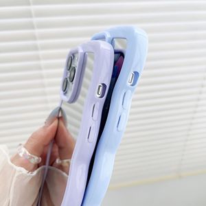 2 in 1 büyük dalga ayna telefon iPhone için kılıf 16 15 14 13 12 11 makyaj telefon kılıfı Ins bulut koruyucu mobil kapak kılıf - Product Image 4