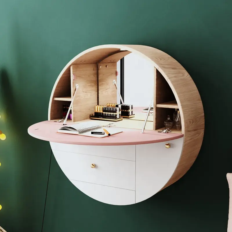 Girlish Schlafzimmer möbel Wand montage Pink Round Girls Einfache Kommode Schmink tisch