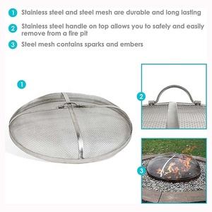 Heavy Metal Firepit Lid Duty <strong>Round</strong> Fire Pit Spark Screen with Mesh Screen and Handle for Outdoor <strong>Patio</strong> Backyard - Product Image 3