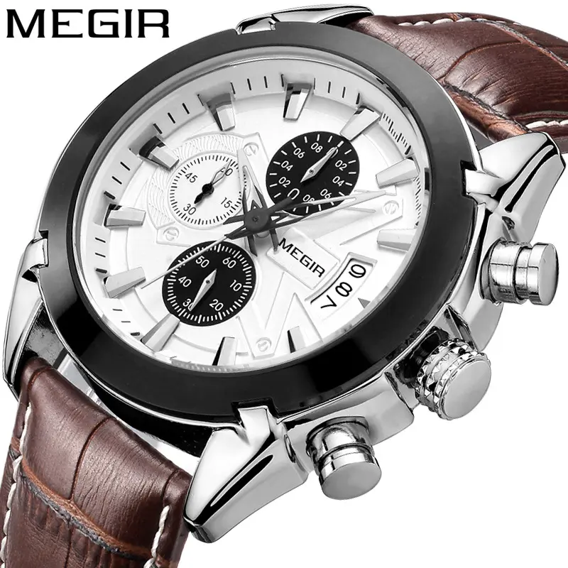 MEGIR 2020 Top nouvelle montre de luxe hommes affaires cadeau montres chronographe Date Quartz horloge étanche en cuir hommes