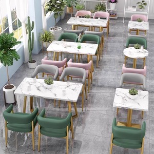 Modern Golden Dining <strong>Table</strong> and Chair <strong>Set</strong> for Fast Food Shops for Coffee Shops and Restaurants Furniture - Product Image 3