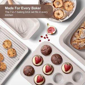 Nonstick Bakeware Set - 7 Piece Oven Bakeware With Cookie Sheet, Cake Pan, Loaf Pan, Muffin Pan, Roaster, Cooling Rack - Product Image 3