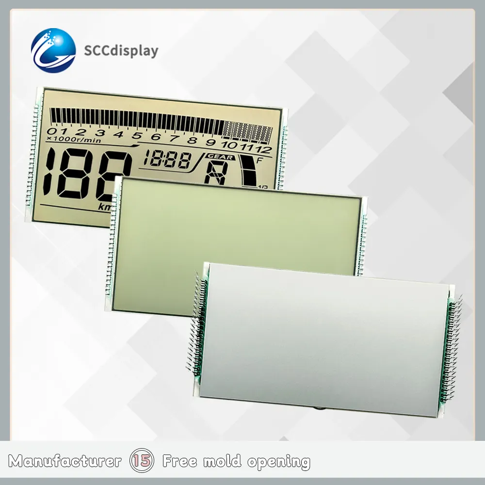 Nhà máy cung cấp tùy chỉnh phân khúc LCD sjxdgw013 HTN tích cực LCD hiển thị cho xe máy 5.0V chống chói đơn sắc 7 đoạn LCD