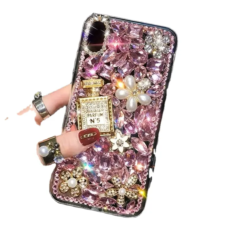 Popular moda diseñador de lujo marca Bling brillo brillante joyería diamante Perfume lindo teléfono caso para iPhone 15 14 13 Pro Max