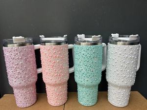 4 renkler özel kaplı Bling inci su şişesi bardak 40oz paslanmaz çelik kolu ve saman ile Bling inci Tumblers - Product Image 6