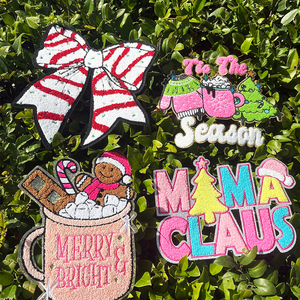 Nhiệt Báo Chí Sắt Trên Sequin Thêu Vá Tùy Chỉnh Thêu Giáng Sinh Gingerbread Holly Jolly Chenille Các Bản Vá Lỗi Cho Quần Áo - Product Image 1