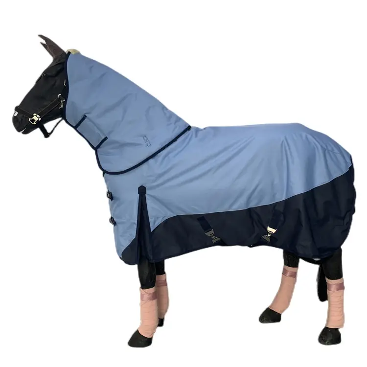 Alfombra de caballo impermeable, manta de caballo de relleno de invierno, venta al por mayor con capó para el cuello