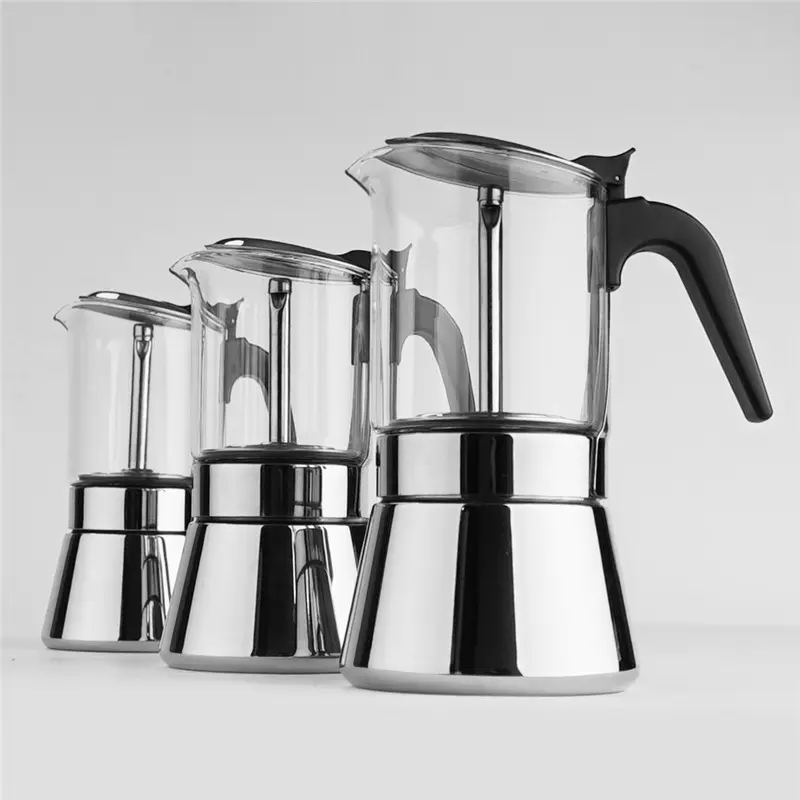 Ketel Mocha portabel katup ganda, panci kopi genggam portabel Stainless Steel, pembuat Espresso, panci Moka kopi