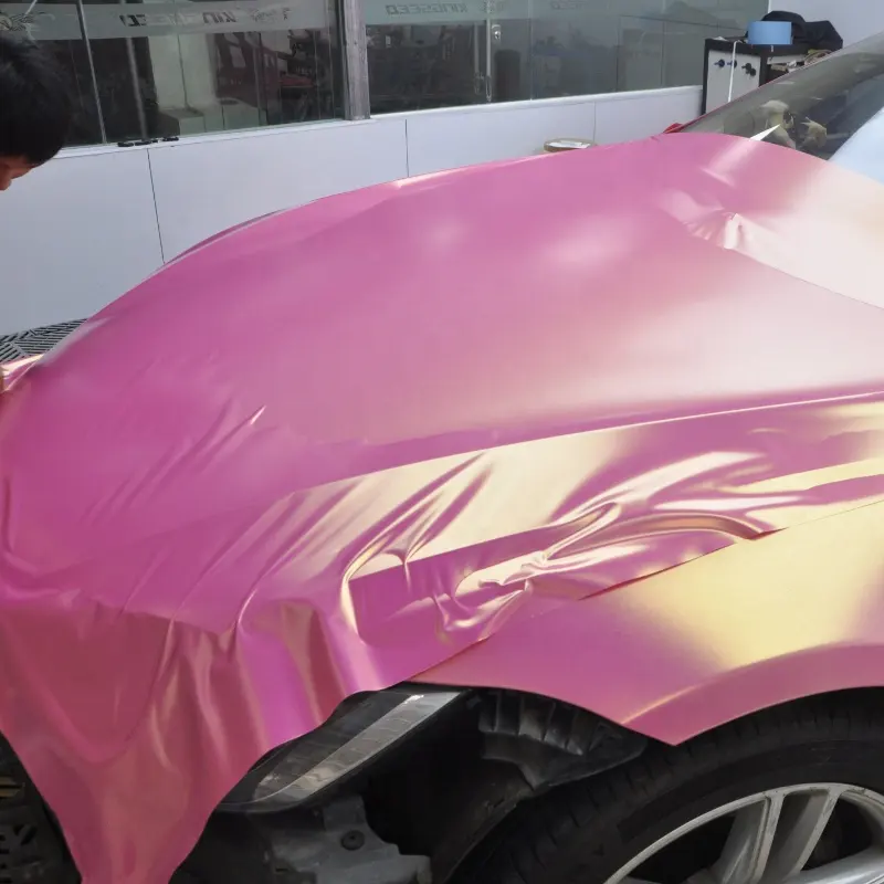 Películas de envoltura de vinilo para automóviles de alta calidad, envoltura de vinilo con cambio de color, envoltura de vinilo para automóvil con brillo rosa dorado para automóvil