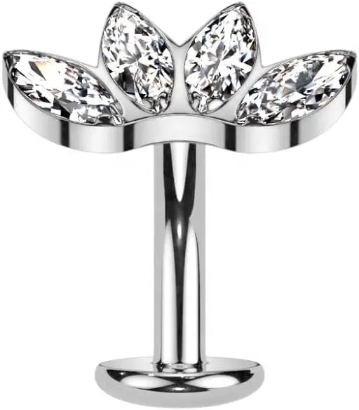 ASTM F136 flotante de titanio Marquesa circón tachonado flor sin rosca Push In Body Piercing joyería ombligo anillo para mujer