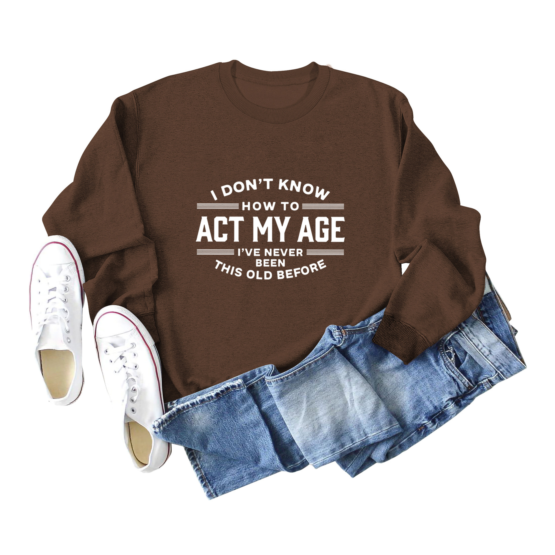 Brown sweatshirt (white font)