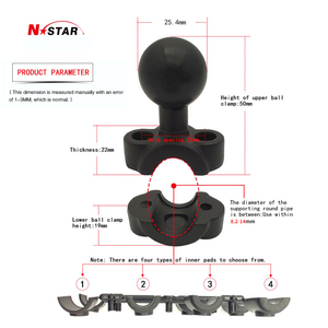 360 mounts b-111u konu adaptörü gopro için 1/4 vida 1 inç tork ray topu baz bisiklet cep telefonu tutucu gidon dağı için ram - Product Image 5