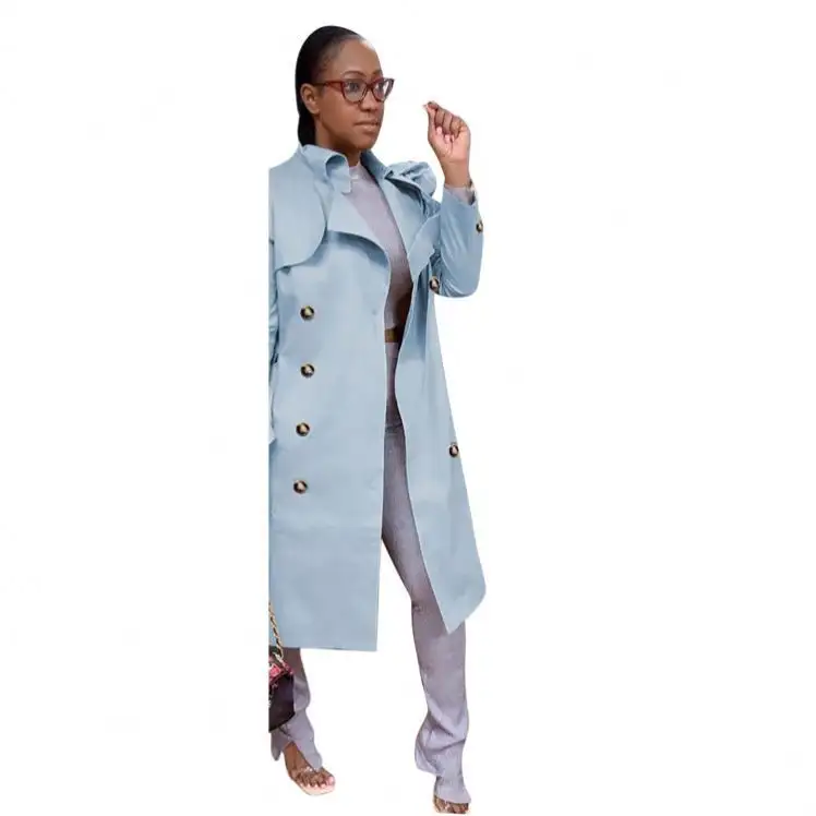 2024 vendita calda trench lungo con spalla a sbuffo da donna giacca color kaki stile casual giacche autunnali