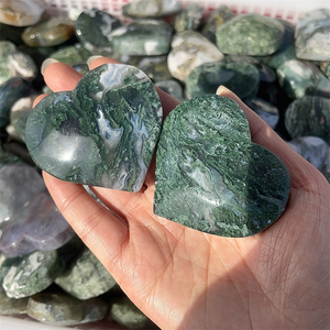 Toptan doğal Moss akik kristal kalp oyma ve Feng Shui ev dekor ve hediyeler için cilalı şifa taşı - Product Image 1