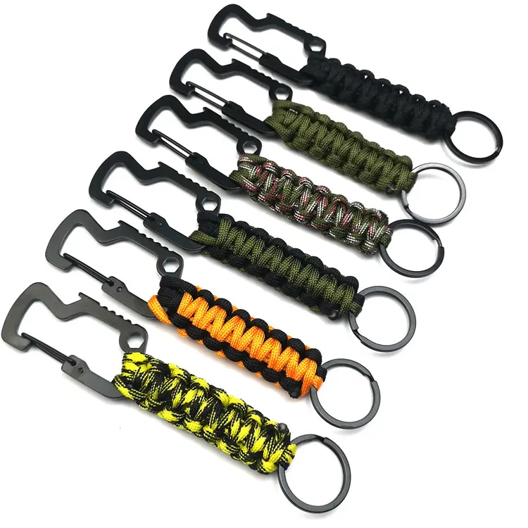 Thép không gỉ đa chức năng mở chai handmade Paracord Móc chìa khóa cho ngoài trời Carabiner