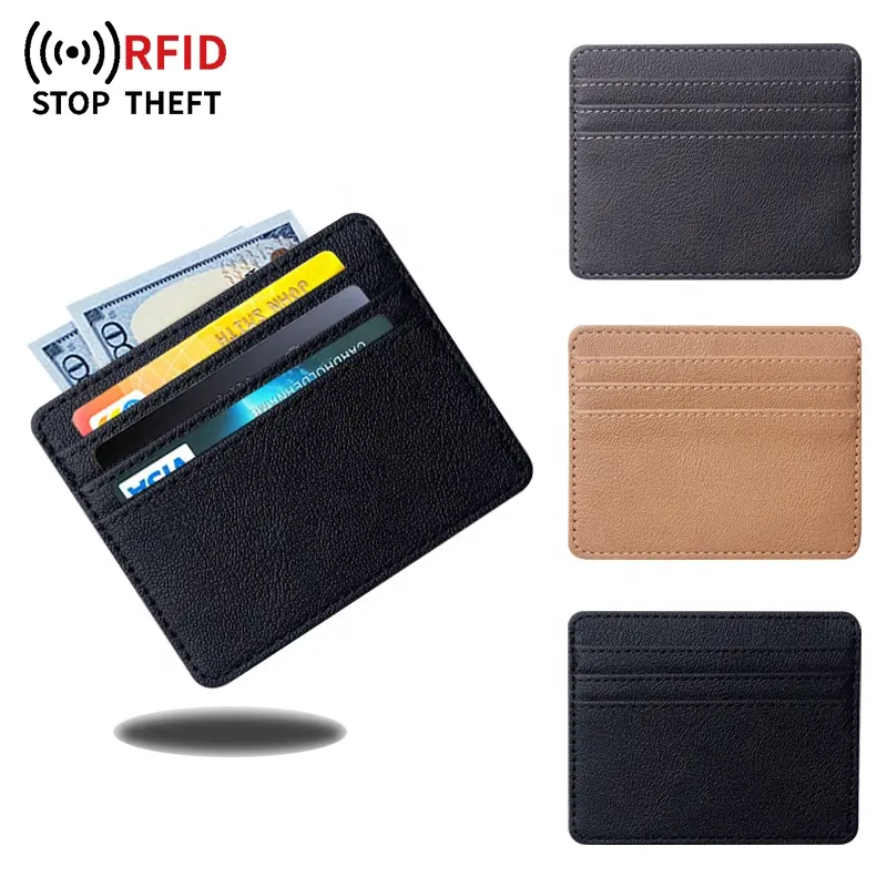 اصل جديد علبة حامل البطاقة بتصميم مخصص جلد PU حجب Rfid