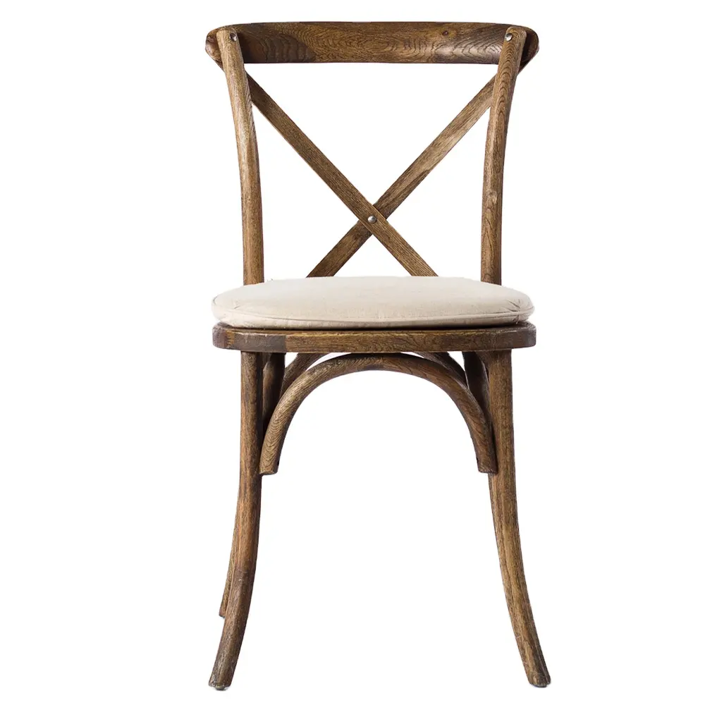 Sillas cruzadas de madera de haya, asientos estilo francés Vintage con asiento acolchado