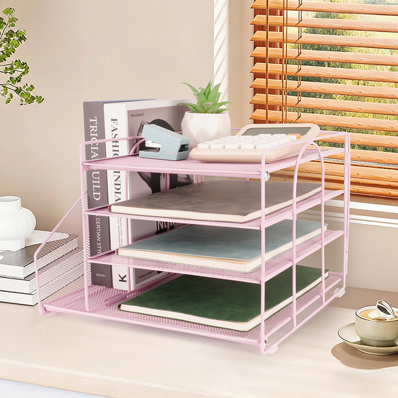 8126 Single-sided A4 Pink Four-tier File Holder
