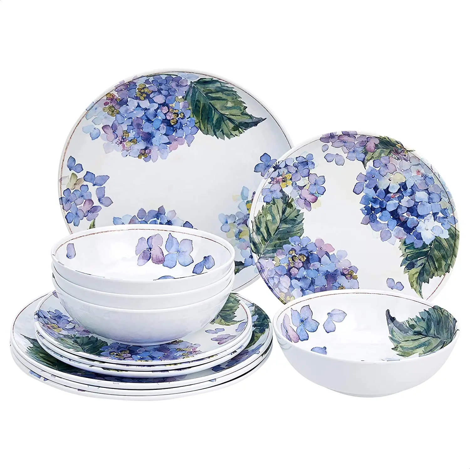 Melamine Factory Household Dinnerware Melamine Western Tableware Blue Hydrangea Floral Dinner Ware Flower Melamine Dinner Set