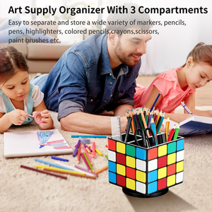360 Degrees Rotating Magic <strong>Cube</strong> <strong>Shape</strong> Desk TV Control Organizer <strong>Box</strong> 3 Compartments Pen Holder - Product Image 6