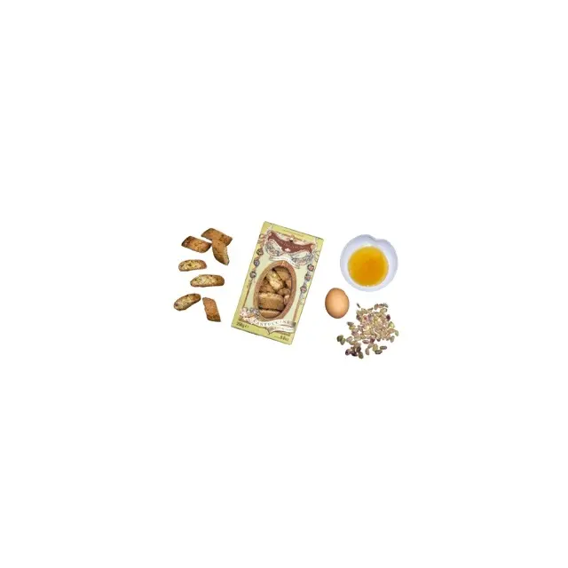 Тусканская традиция, типичное Медовое масло, фисташковый вкус, пищевая выпечка, Cantuccini, печенье, полуовальная форма, хрустящее печенье, 250 г