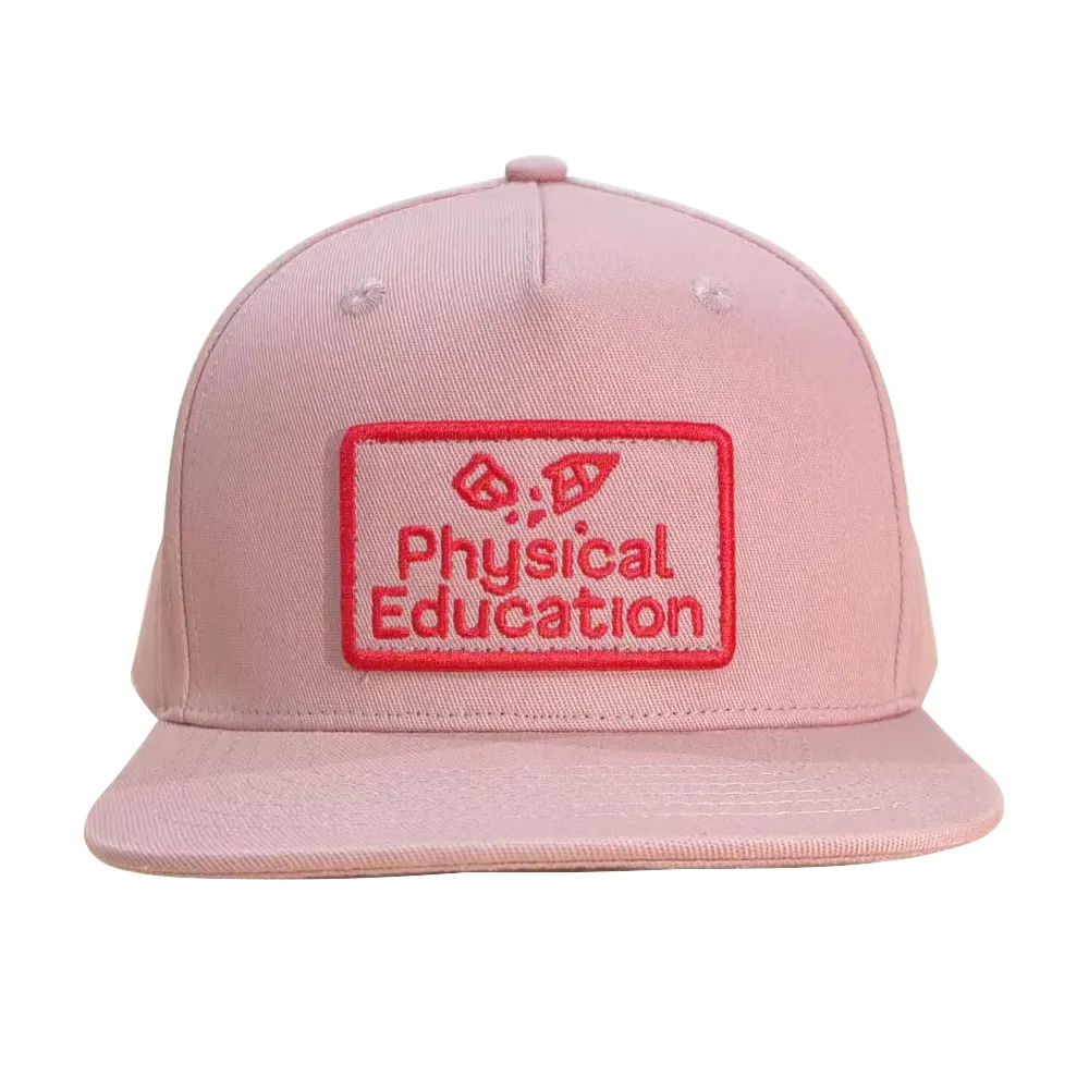 Gorro Snapback en blanco rosa de 5 paneles para niños, gorra Snapback Yupoong con logotipo bordado 3D personalizado y plano al por mayor