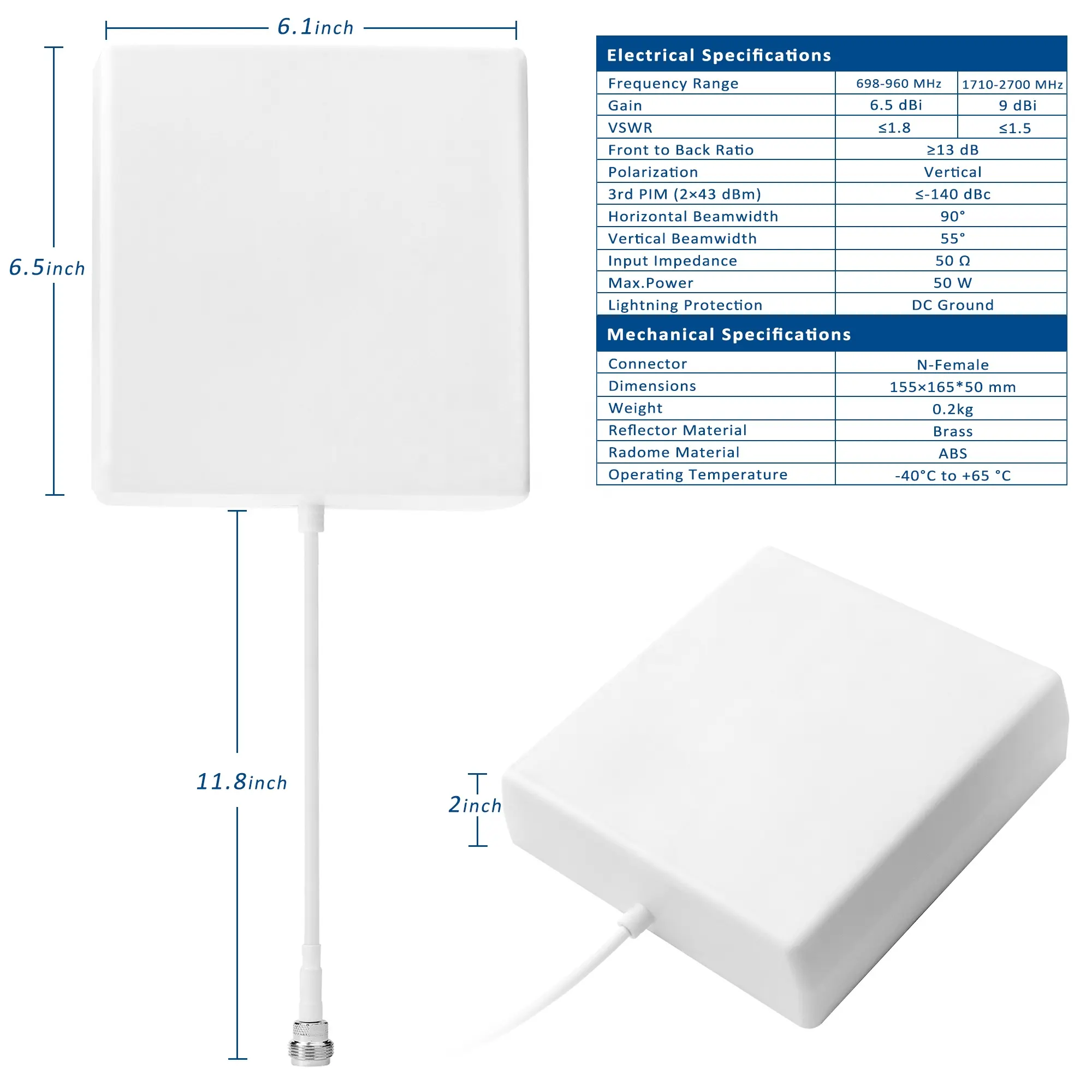 Wide Band External High Gain 698 - 960 / 1710 - 2700mhz Flat 4G 5G LTE Patch Hanging Panel Directional Antenna
