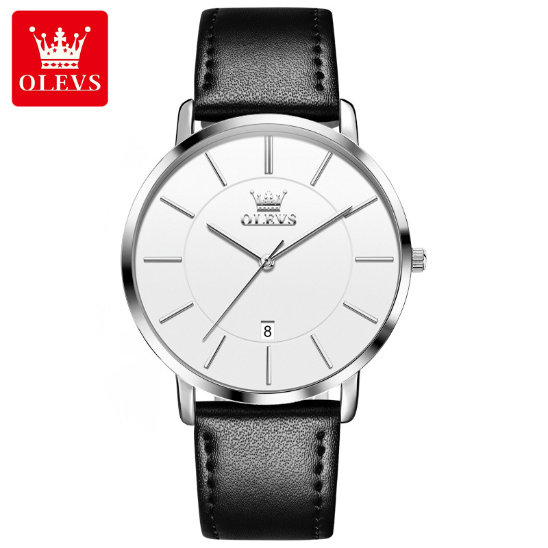 1 white dial silver case black belt - for men