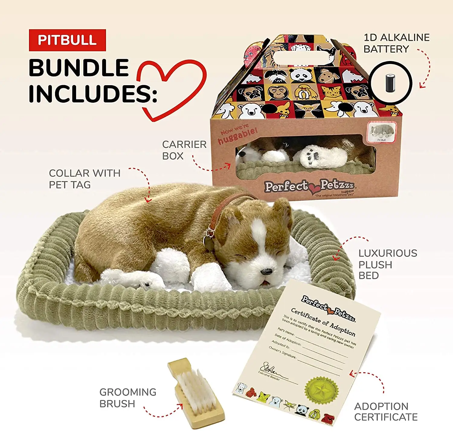 Perro de peluche interactivo realista para mascotas, juguete para mascotas, Pit Bull, 100% piel sintética hecha a mano