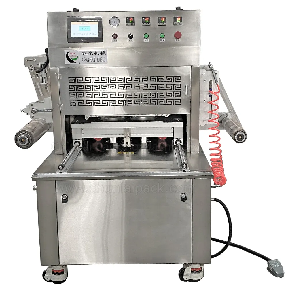 Skin Packaging Machine Automatic Seafood Shellfish Food Tray Vacuum Packing Machine Ready Meals Box Container Sealer