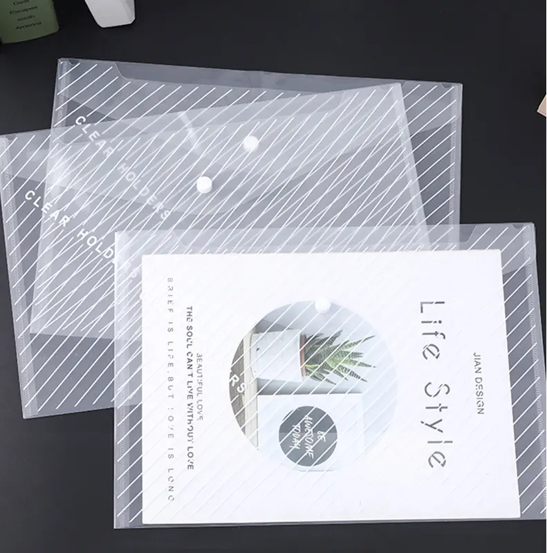 A4 plastica trasparente personalizzata promozionale fantasia cartelle di File di dimensioni legali borsa per documenti A5 per scuola e ufficio