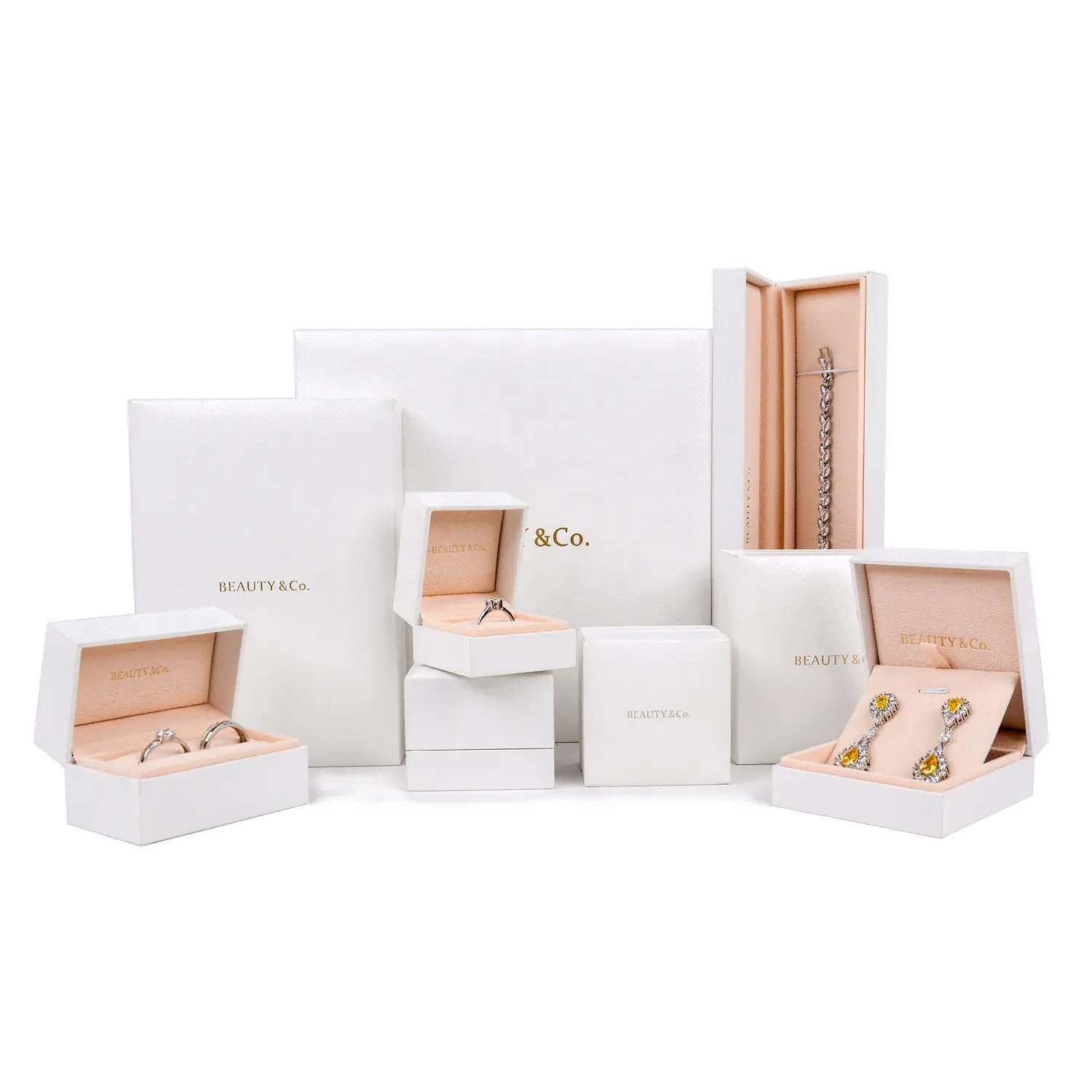 Venta al por mayor de papel blanco de terciopelo personalizado cajas de joyería de lujo paquete pulsera collar pendiente anillo caja de embalaje regalo joyero